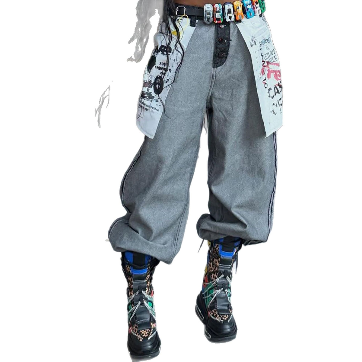 Black Reversible Printed Straight-Leg Jeans