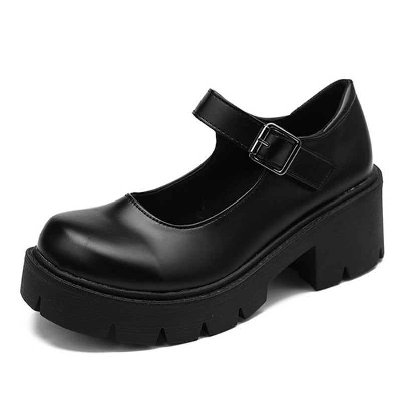 Black Patent Platform Mary Jane Heels