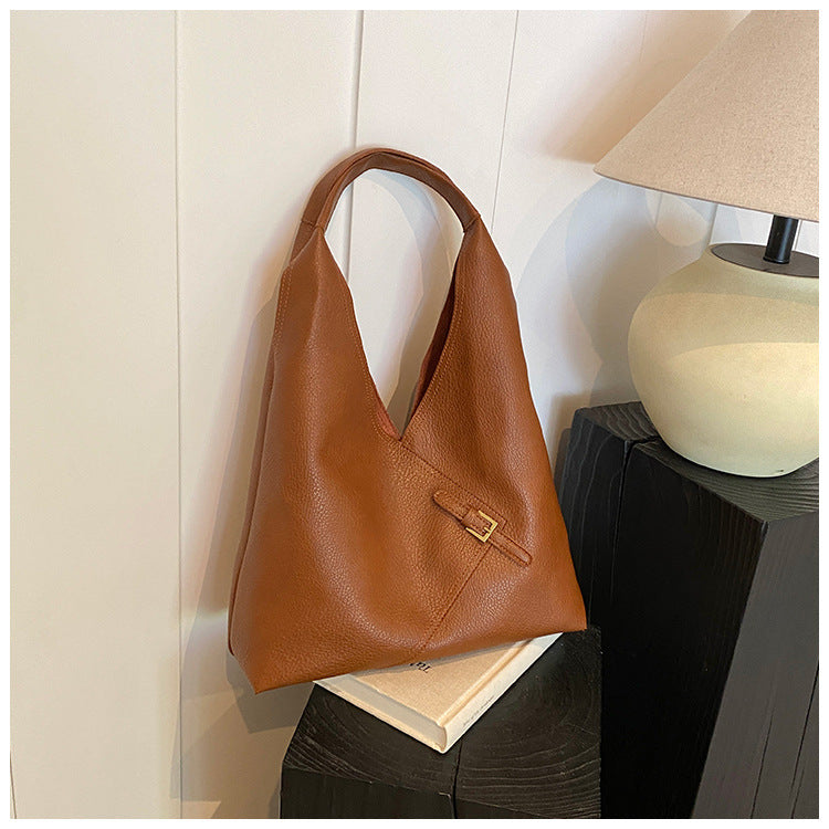 Large PU Topstitched Shoulder Bag