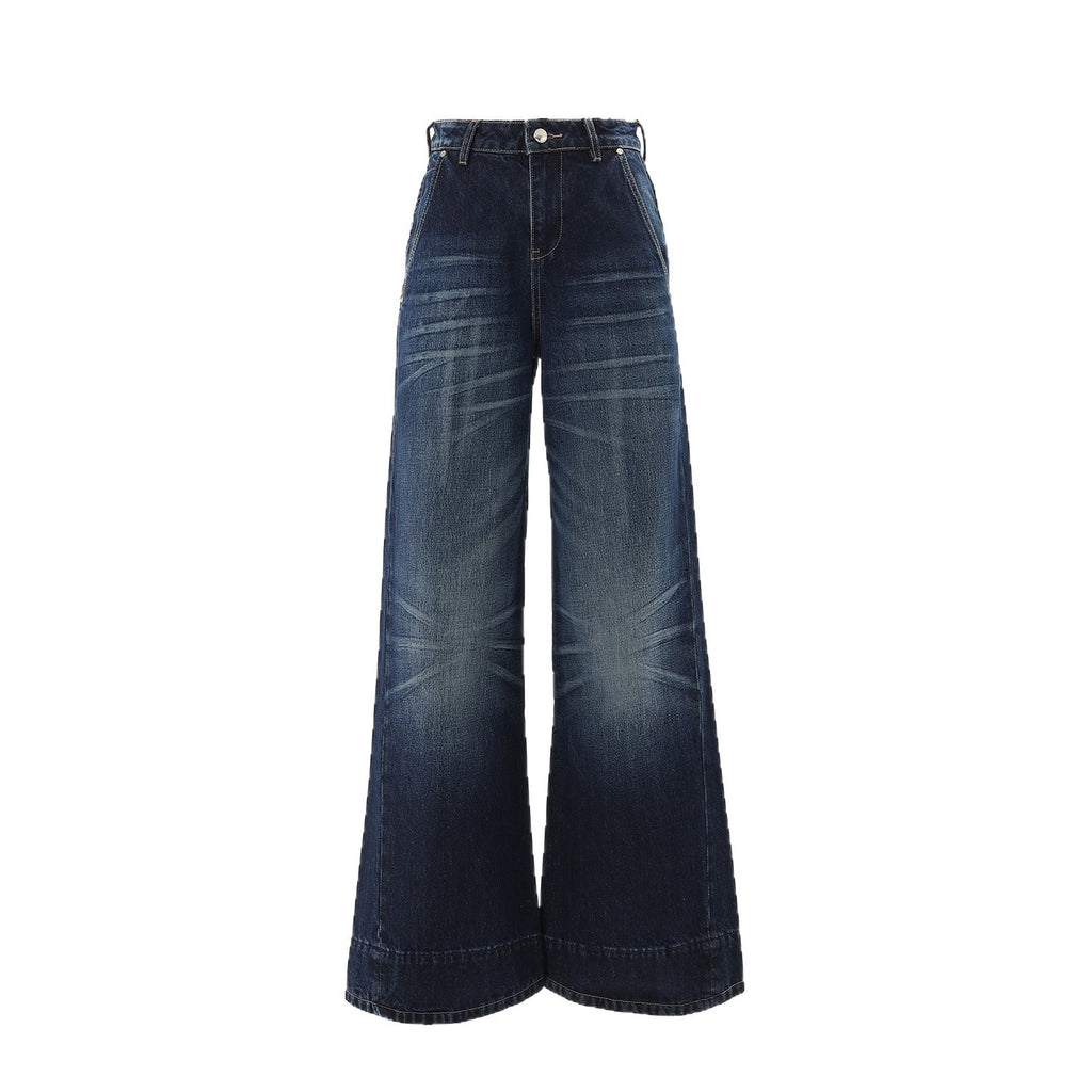 Wide-Leg Jeans Women Slim-Fit Streetwear Cat-Whisker Pants