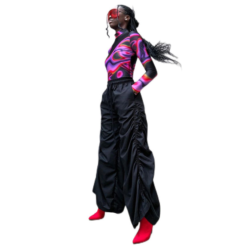 Summer Fashion Casual Loose Pleated Lightweight Breathable Streetwear Pants for Women