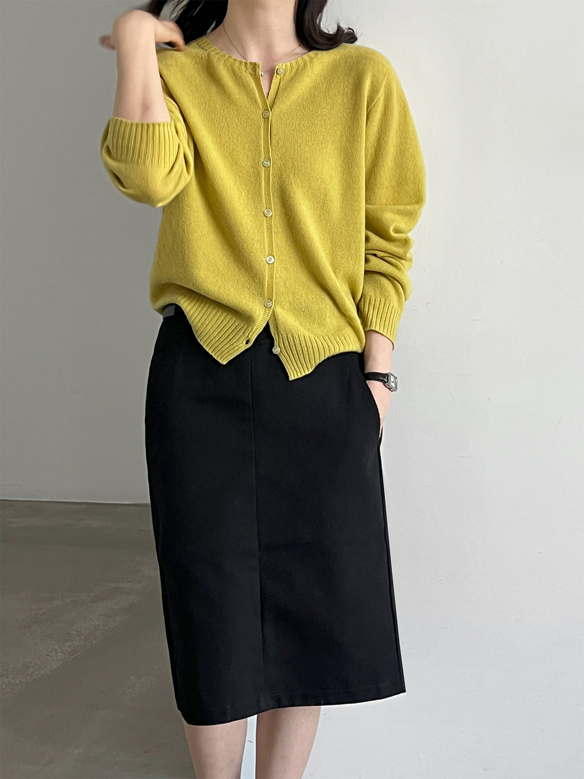 Soft Round-Neck Knit Cardigan