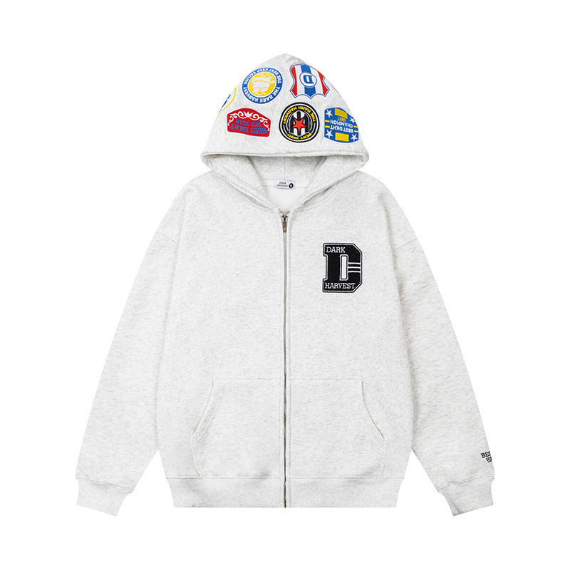 Hooded Zip-Up Sweatshirt Unisex Casual Loose Couple Streetwear Jacket