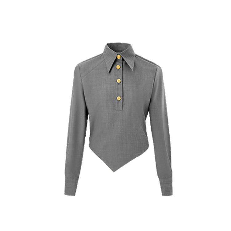 Thick Twill Texture Asymmetrical Bias-Cut Top & Trousers Outfit Set