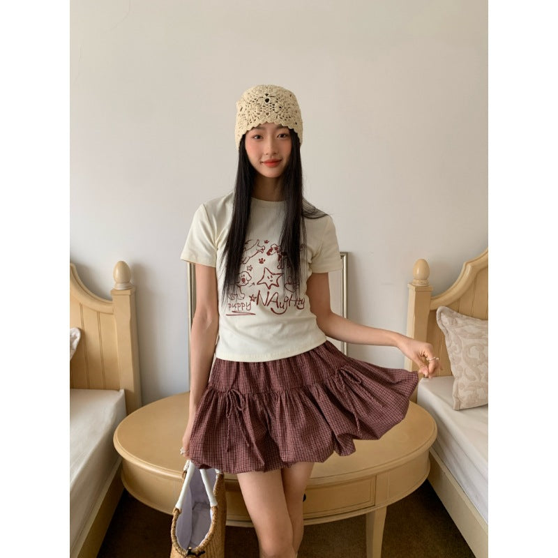 Vintage Check Cotton Mini Skirt