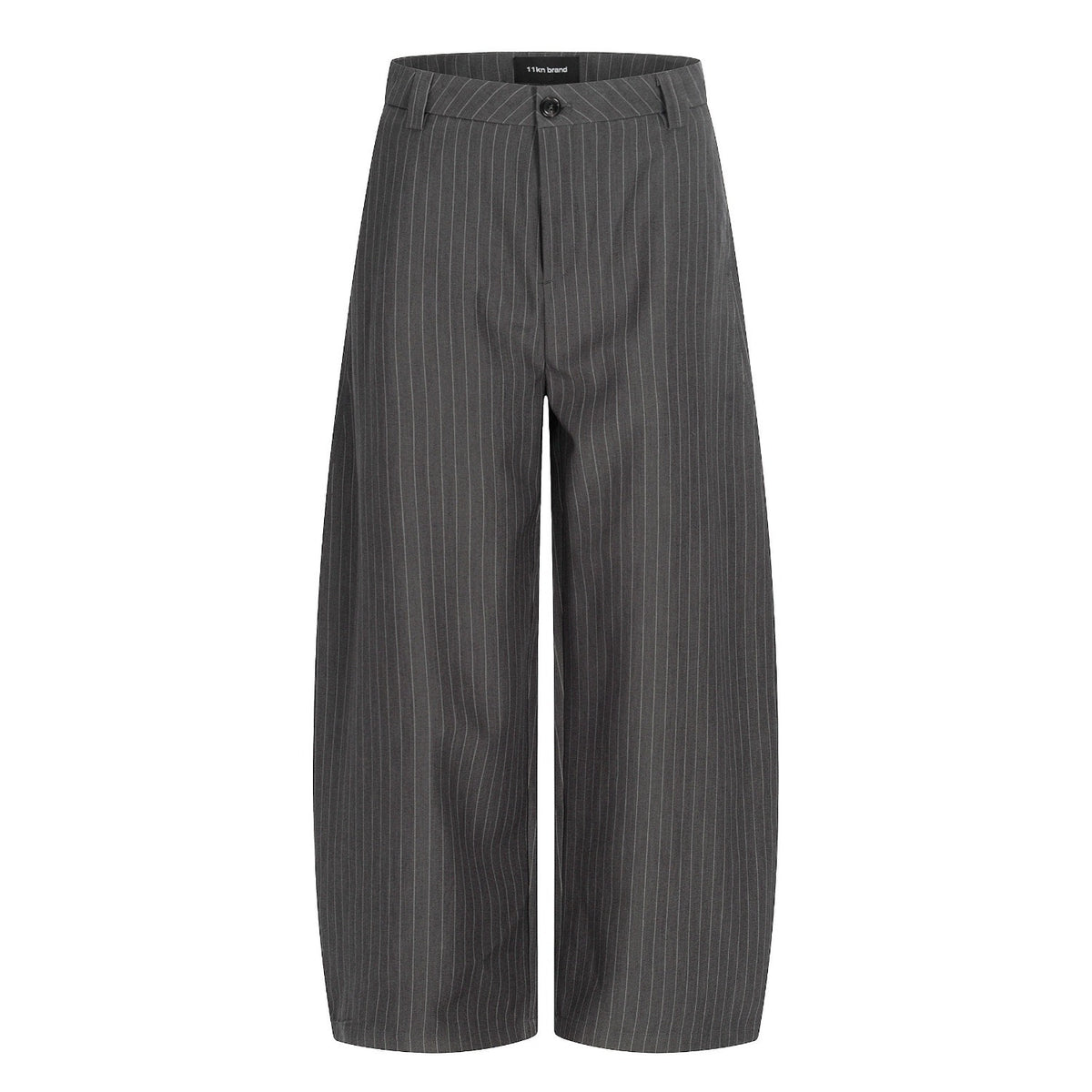 Grey Striped Wide-Leg Trousers