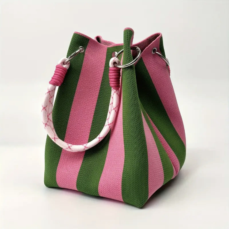 Striped Woven Bucket Bag