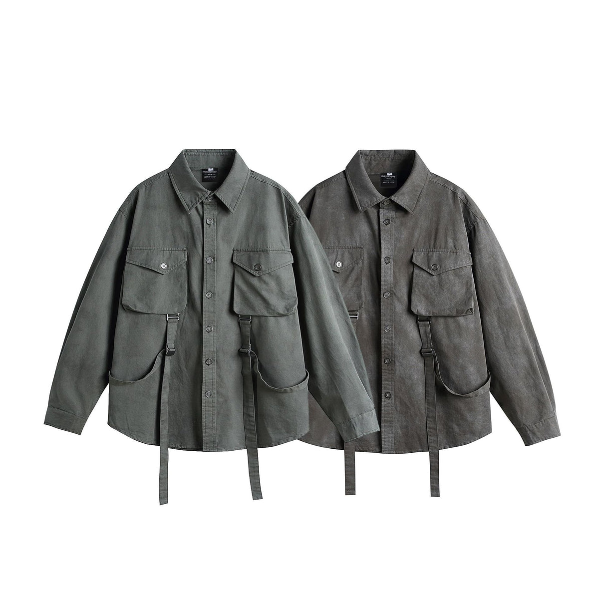 Casual Streetwear Vintage Tactical Belted Long Sleeve Shirt