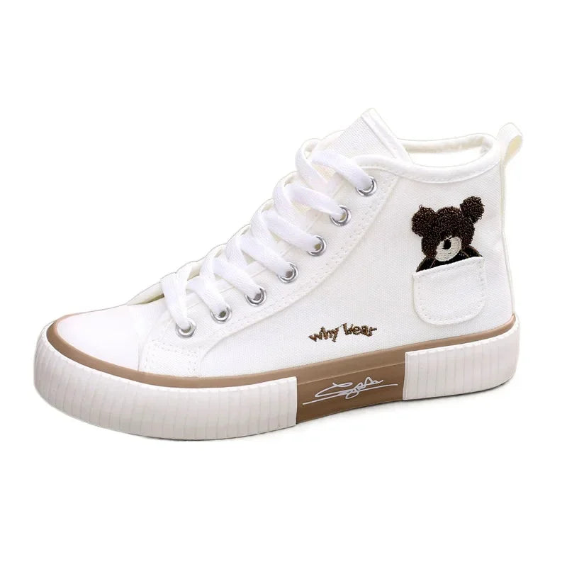 High-Top Cartoon Canvas Bear Trainers