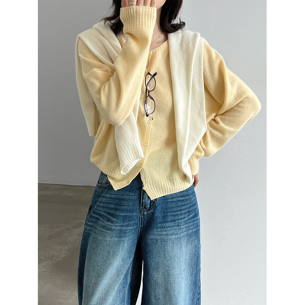 Soft Round-Neck Knit Cardigan