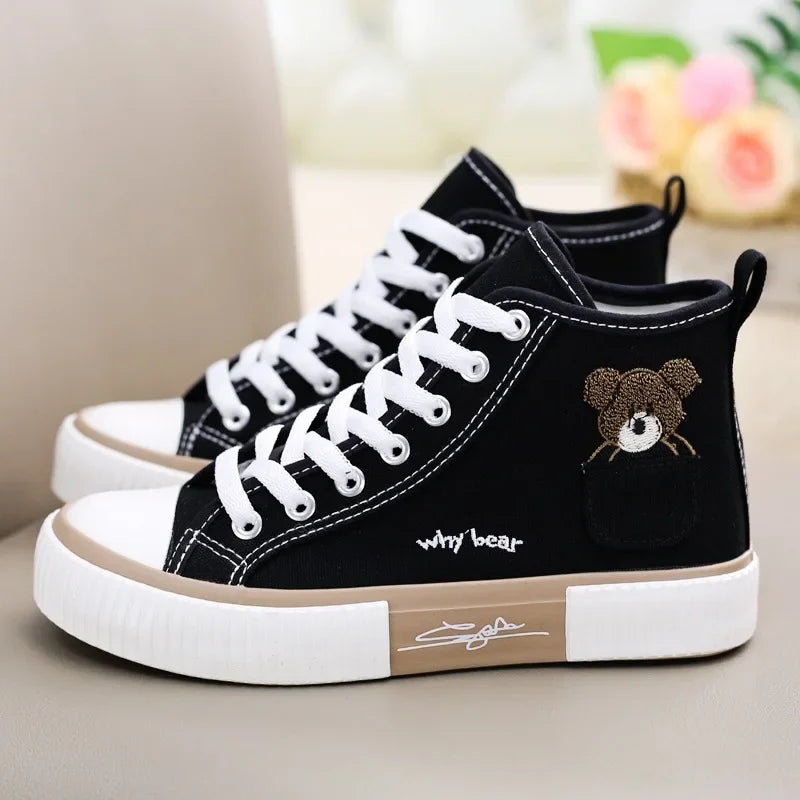 High-Top Cartoon Canvas Bear Trainers