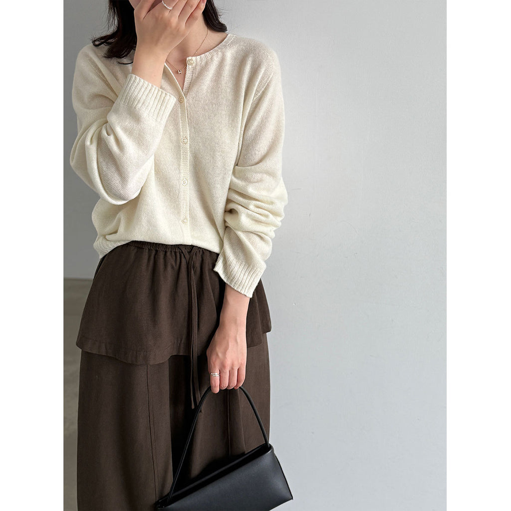 Soft Round-Neck Knit Cardigan