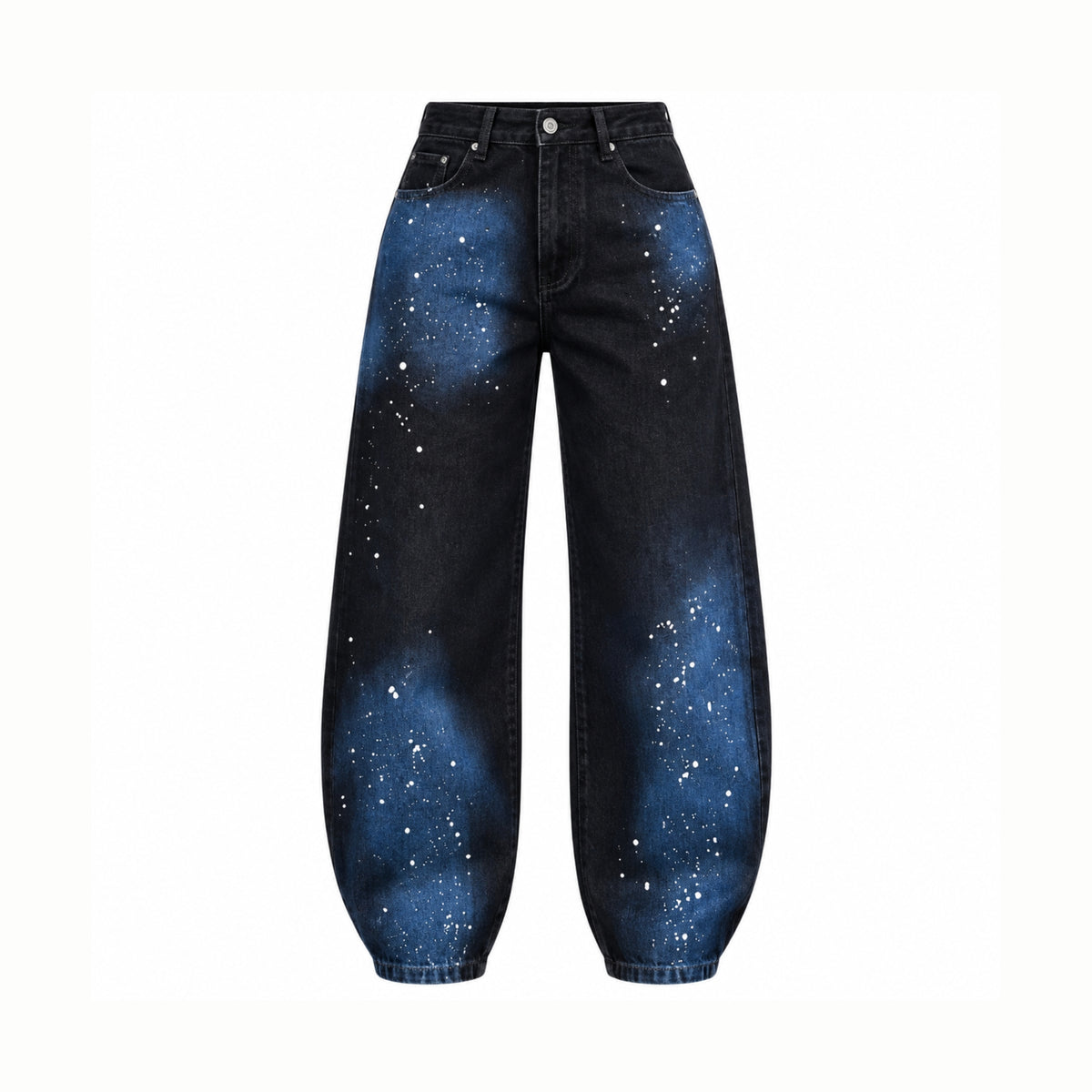 Black Blue Graffiti Print Straight-Leg Jeans