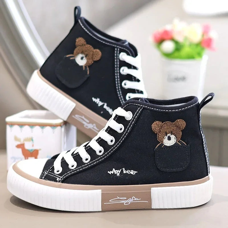 High-Top Cartoon Canvas Bear Trainers