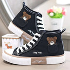 High-Top Cartoon Canvas Bear Trainers