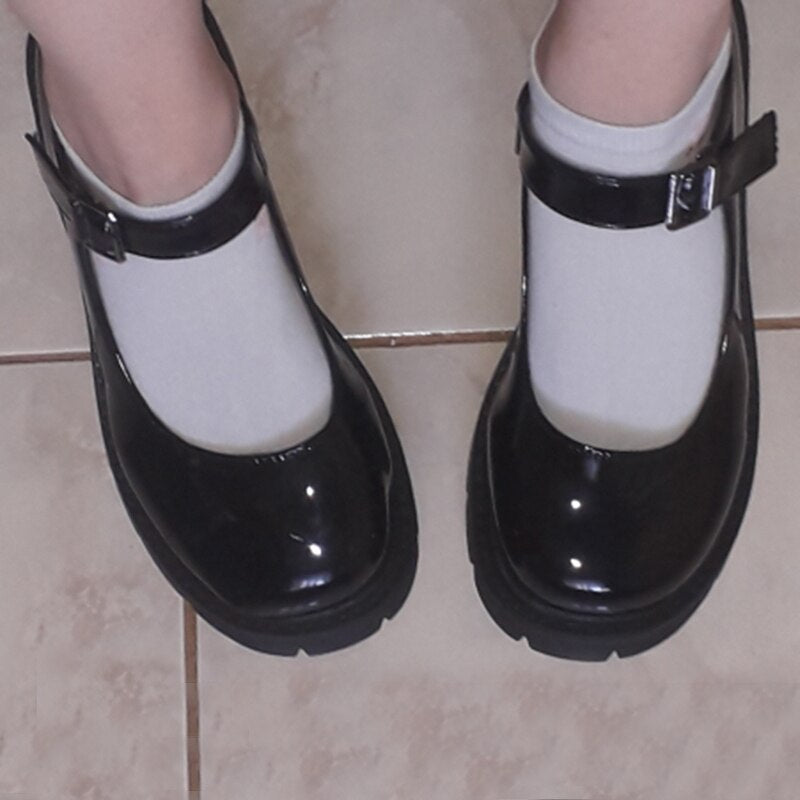 Black Patent Platform Mary Jane Heels