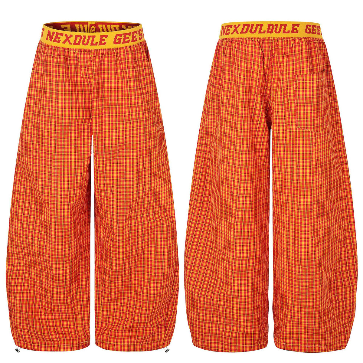 Orange Plaid Patchwork Wide-Leg Trousers