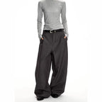 Grey Draped Wide-Leg Cargo Trousers