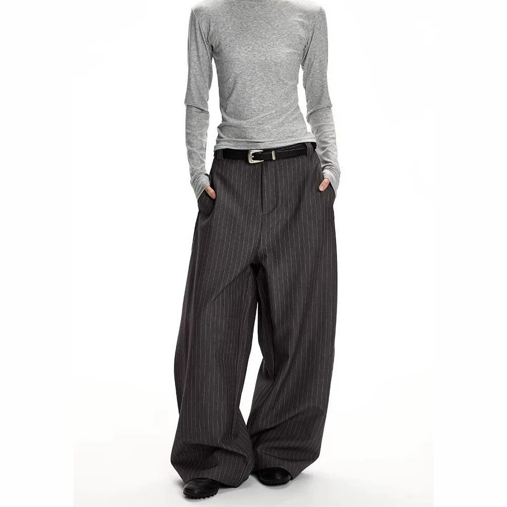 Grey Draped Wide-Leg Cargo Trousers