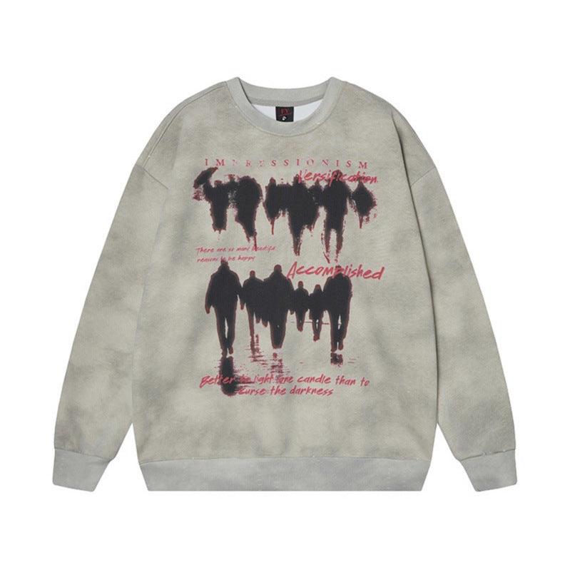 Print Streetwear Hoodie Couple Style Loose Fit Long Sleeve Top