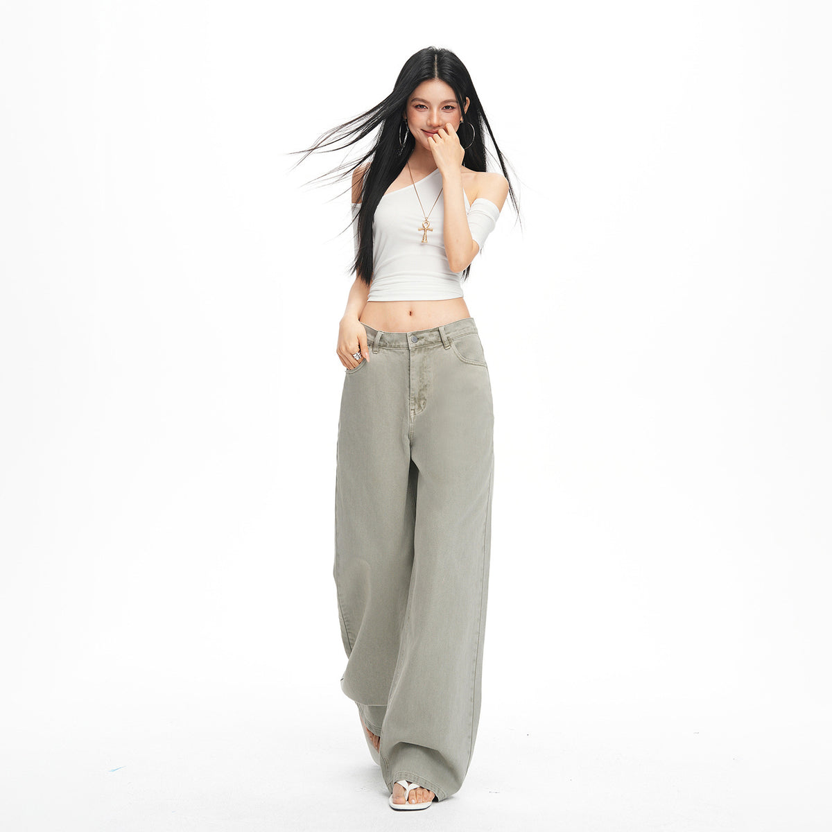 Chambray Low-Waist Jeans Women Simple Vintage Streetwear