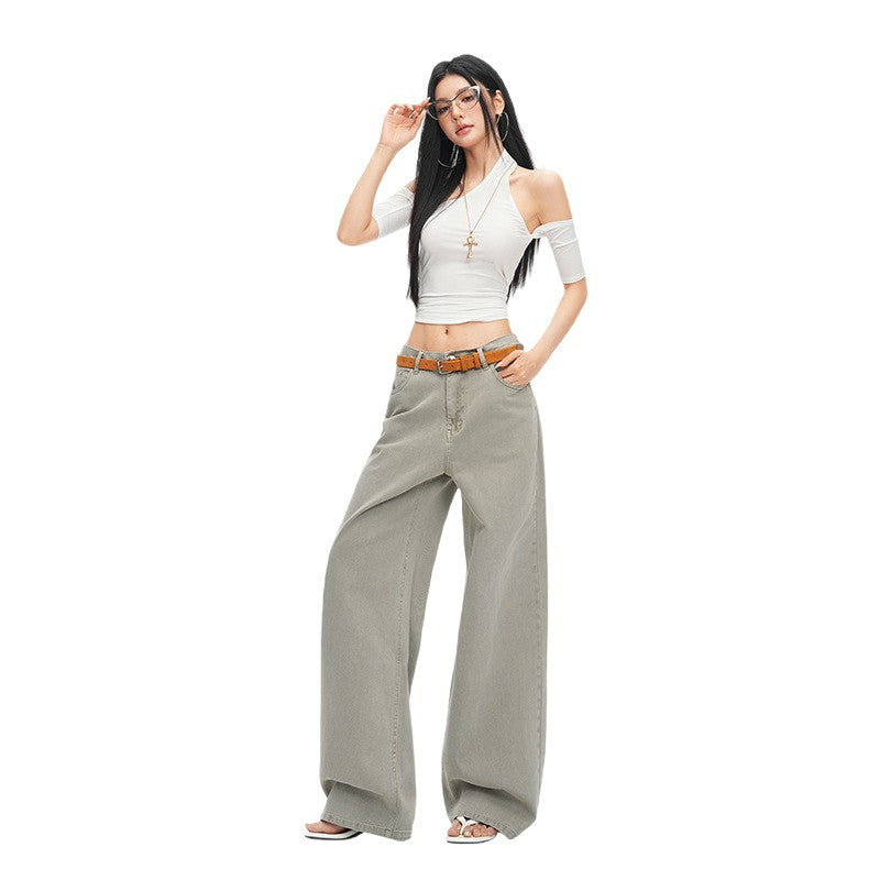 Chambray Low-Waist Jeans Women Simple Vintage Streetwear