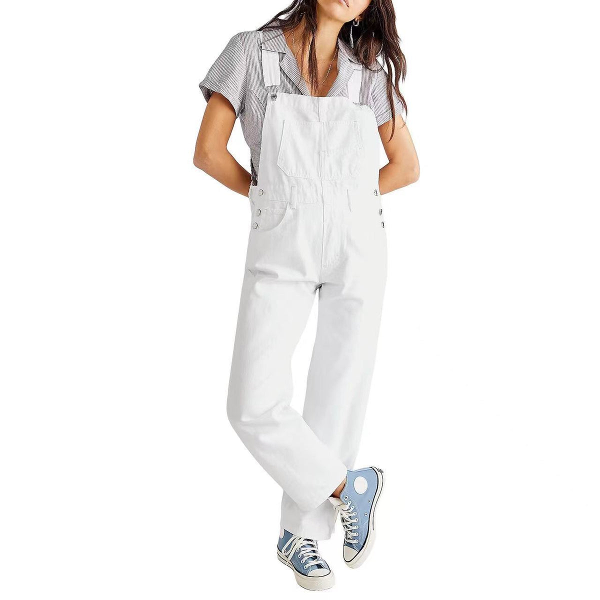 Women's Fashionable Casual Streetwear Loose Fitting Denim Straps Long Pants