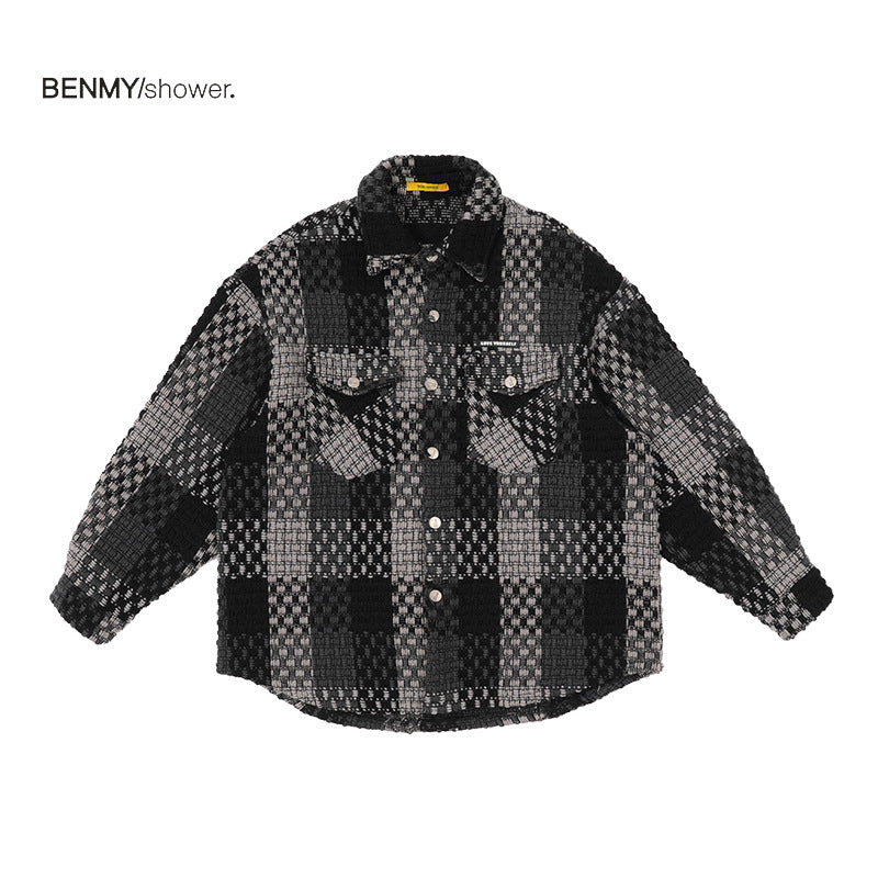 Tweed Checkered Coat for Men,  Trendy Streetwear, Retro Casual Jacket for Couples