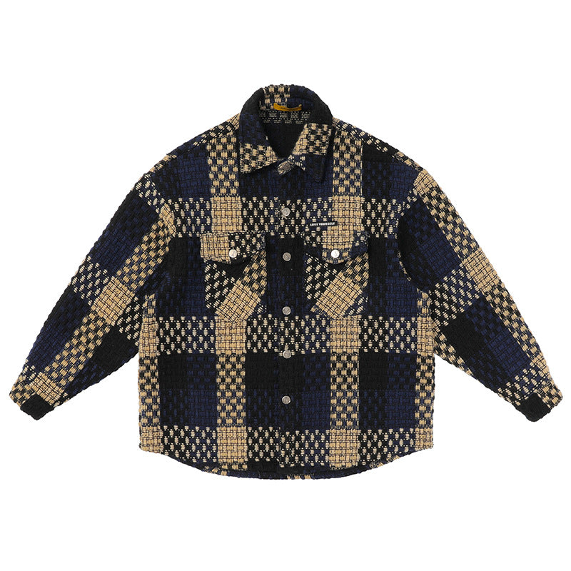 Tweed Checkered Coat for Men,  Trendy Streetwear, Retro Casual Jacket for Couples