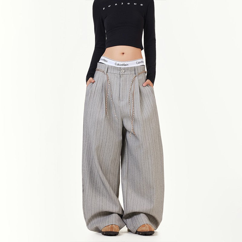 Vintage Striped High-Waisted Casual Trousers