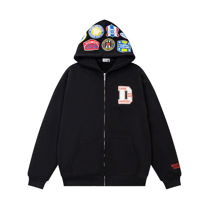 Hooded Zip-Up Sweatshirt Unisex Casual Loose Couple Streetwear Jacket
