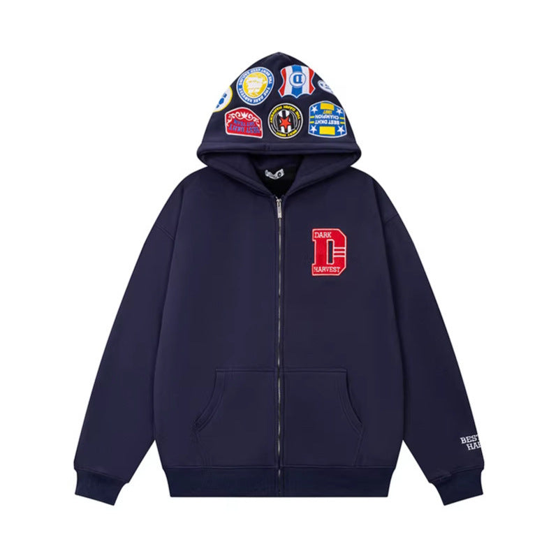 Hooded Zip-Up Sweatshirt Unisex Casual Loose Couple Streetwear Jacket