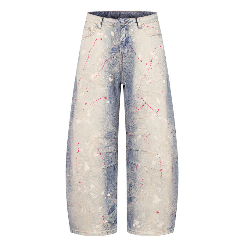 Unisex Plus-Size Blue Splash-Dye Jeans