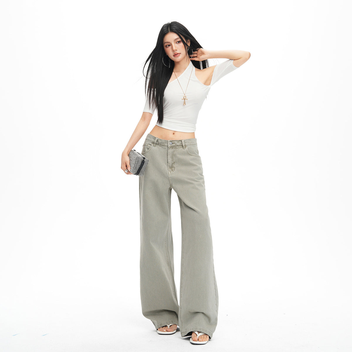 Chambray Low-Waist Jeans Women Simple Vintage Streetwear