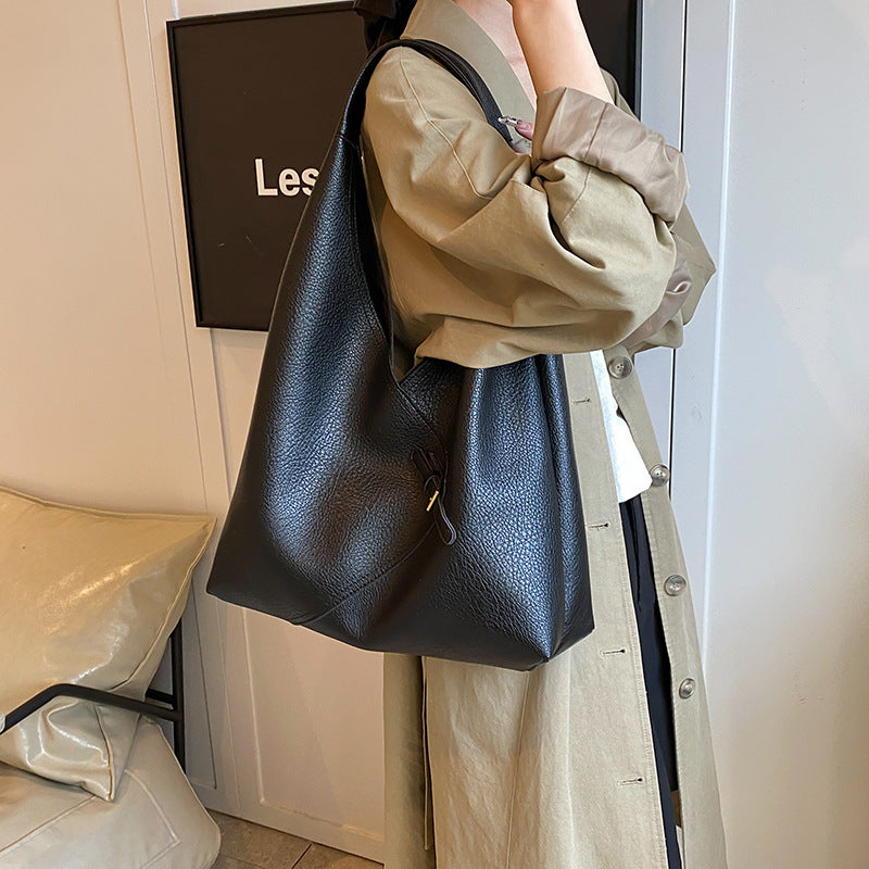 Large PU Topstitched Shoulder Bag