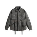 Casual Streetwear Vintage Tactical Belted Long Sleeve Shirt