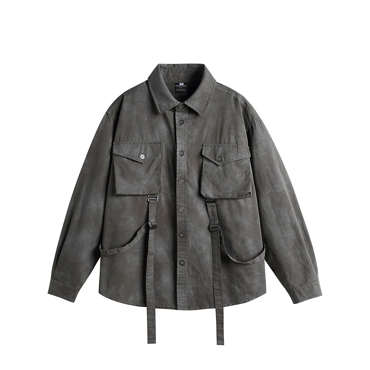 Casual Streetwear Vintage Tactical Belted Long Sleeve Shirt