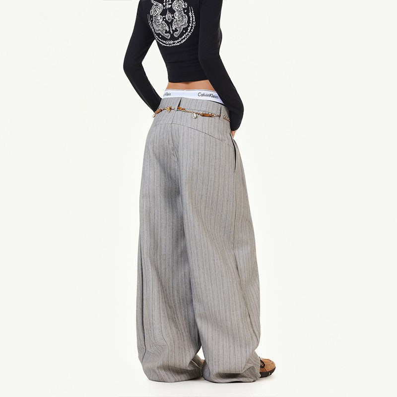 Vintage Striped High-Waisted Casual Trousers