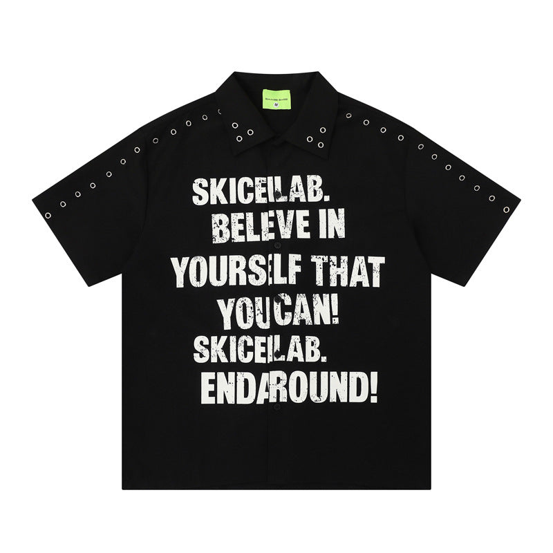 Letter Print Short Sleeve Shirt Unisex Streetwear Loose Fit Versatile