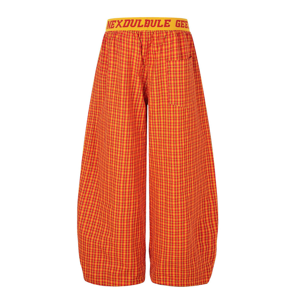Orange Plaid Patchwork Wide-Leg Trousers