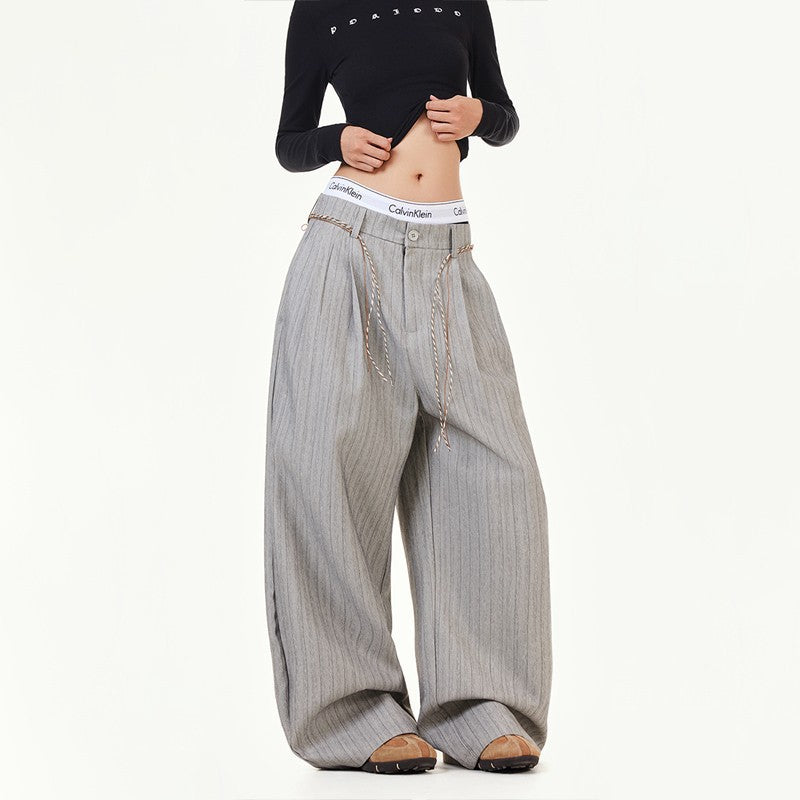 Vintage Striped High-Waisted Casual Trousers