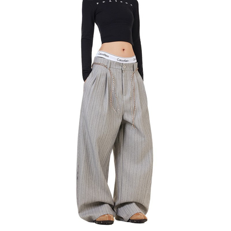 Vintage Striped High-Waisted Casual Trousers