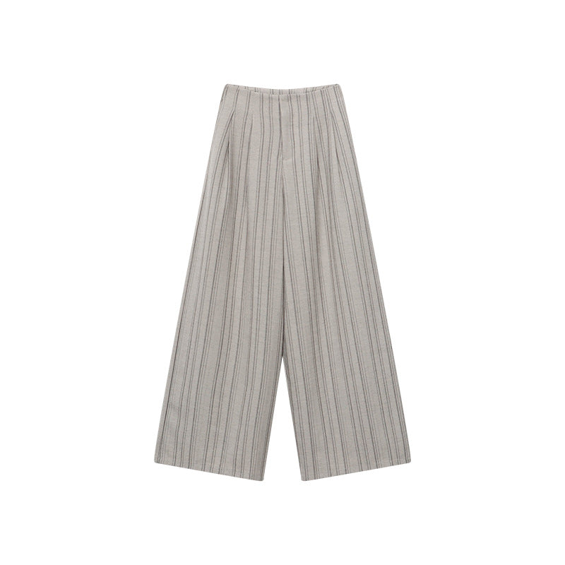 Linen Blend Vertical Stripe Wide Leg High Waist Trousers