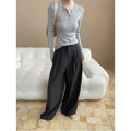 Linen Blend Vertical Stripe Wide Leg High Waist Trousers