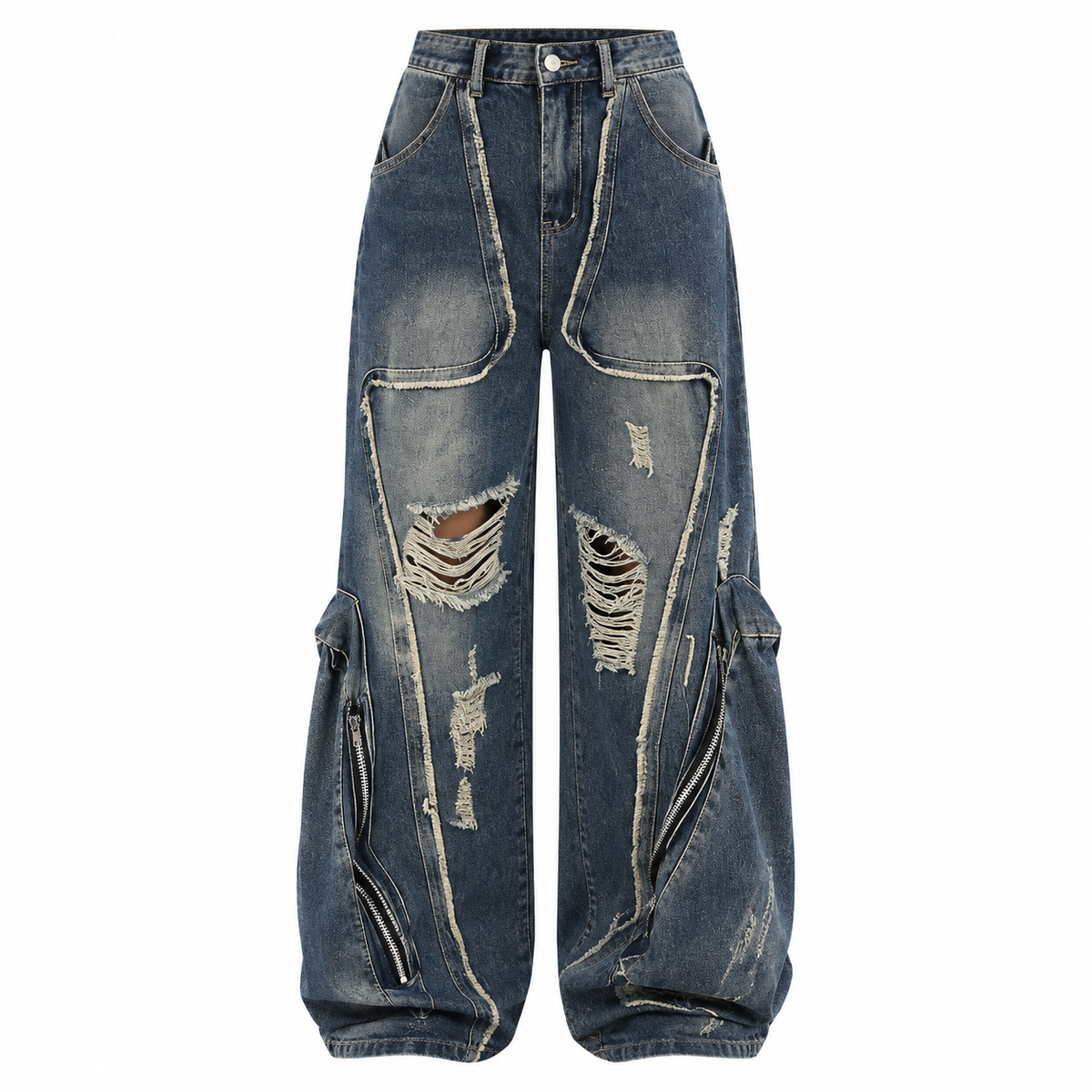 Deconstructed Blue Cargo Jeans